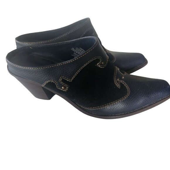 Womens Blue Suede Mules Square Toe Western Design Size 8 - Picture 6 of 10